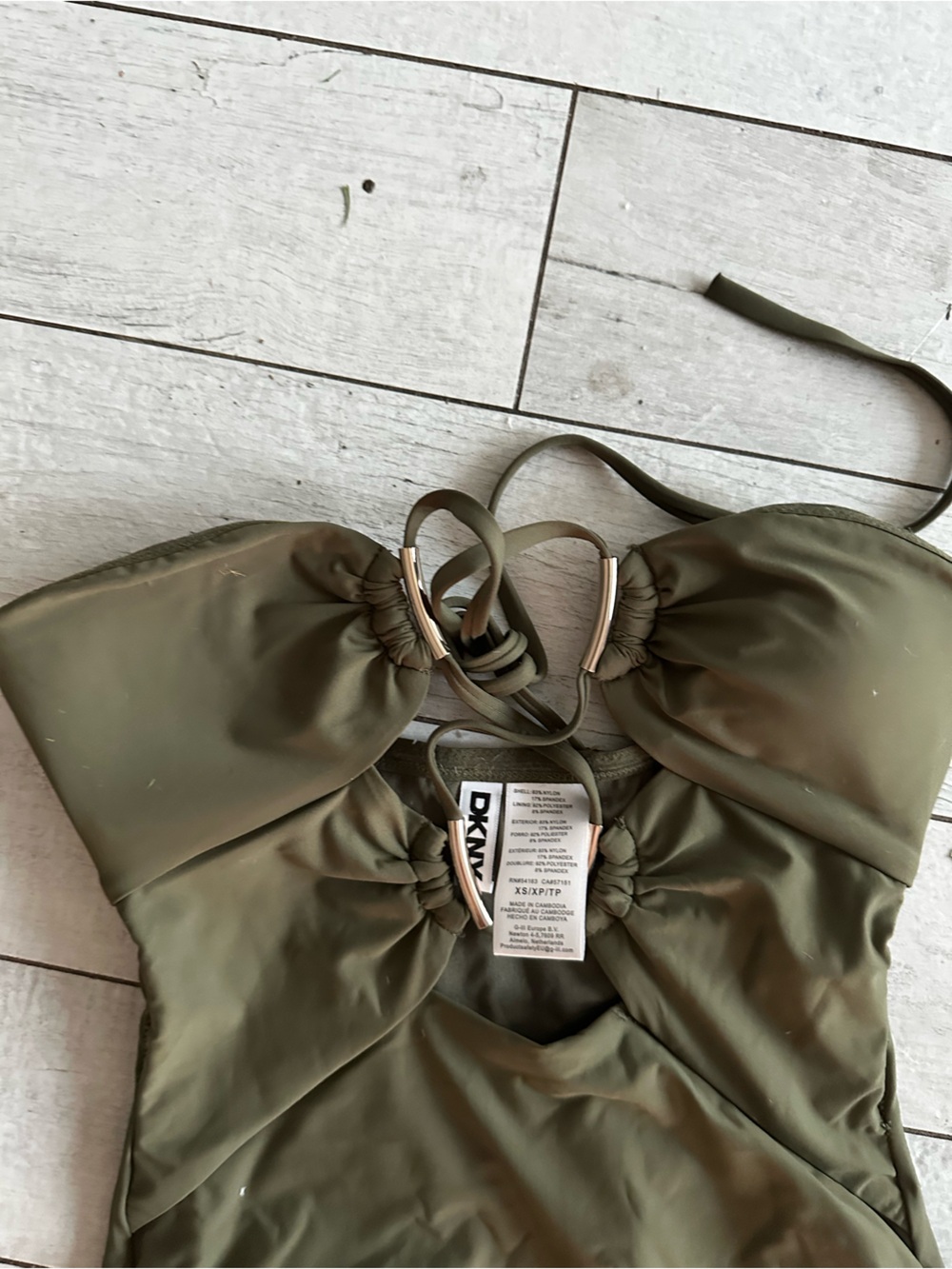 DKNY Olive Green Women's Jacket with Gold Accents